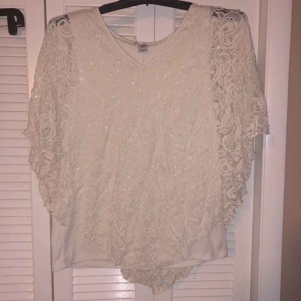 White sequin flowy shirt